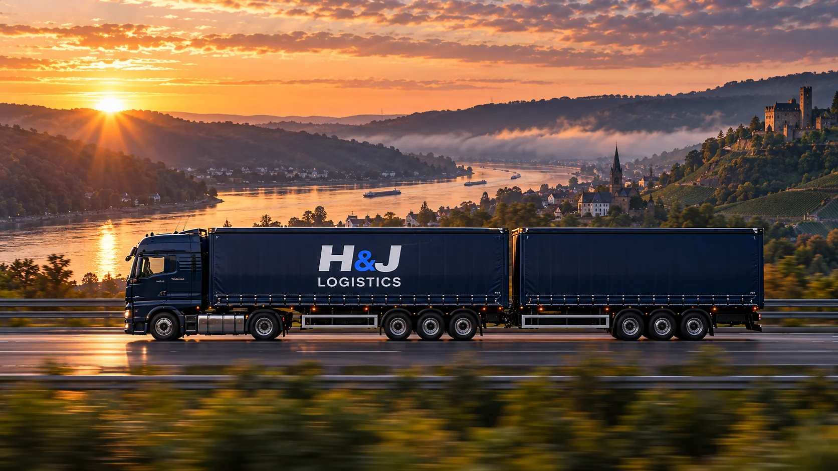 Megatrailer unterwegs auf der Autobahn